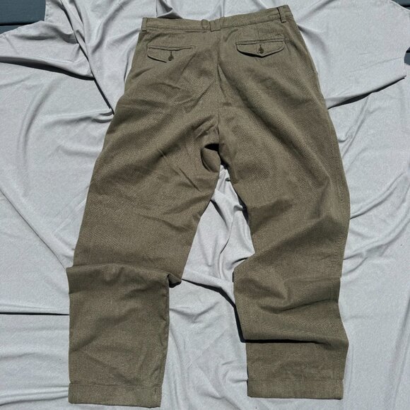 Vintage Y2K Structure Pants Men 36X34 Green Twill Loose Baggy Pleated Cuffed - Picture 8 of 8